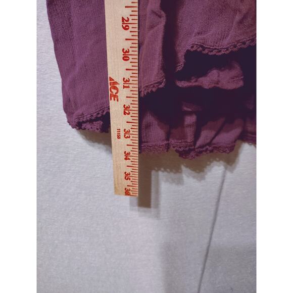 Free People Boho Tunic Top M Burgundy Embroidered Long Sleeve Peasant Blouse - Picture 9 of 10